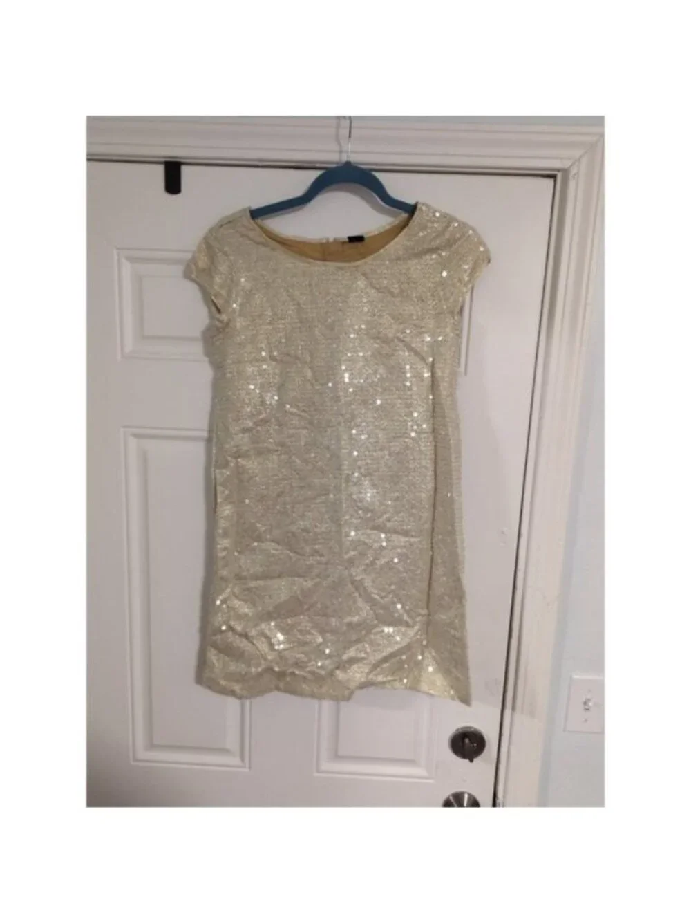 Gap Gold Sequin Shift Dress XXL Regular 14-16 Short Sleeve Back Zip
